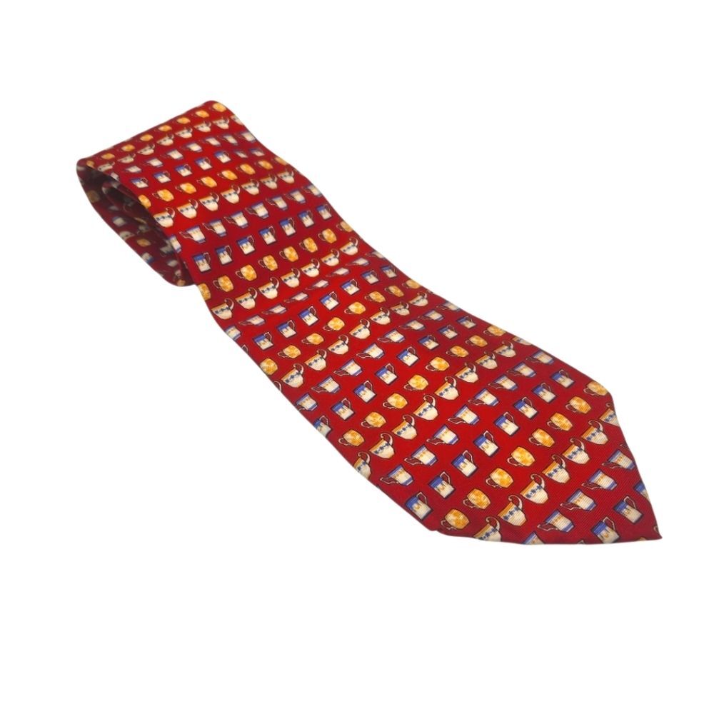 Banana Republic Mens Italian Made Mug Cup Stein Drinkware Print Silk Tie